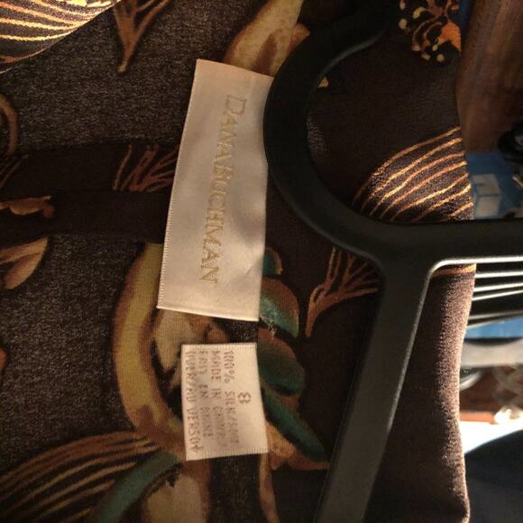 Vintage Dana Buchman top Brown Floral Silk Button Up shirt 8 - Picture 3 of 6